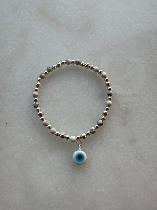 Silver and Howlite Evil eye bracelet