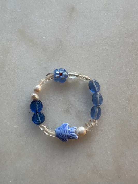 Mixed beaded bracelet - Blue/White