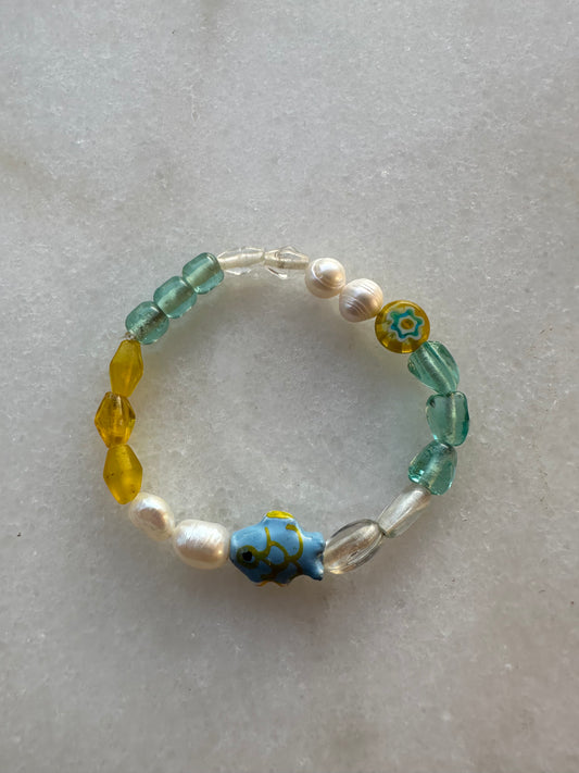 Mixed beaded bracelet - Blue/Yellow