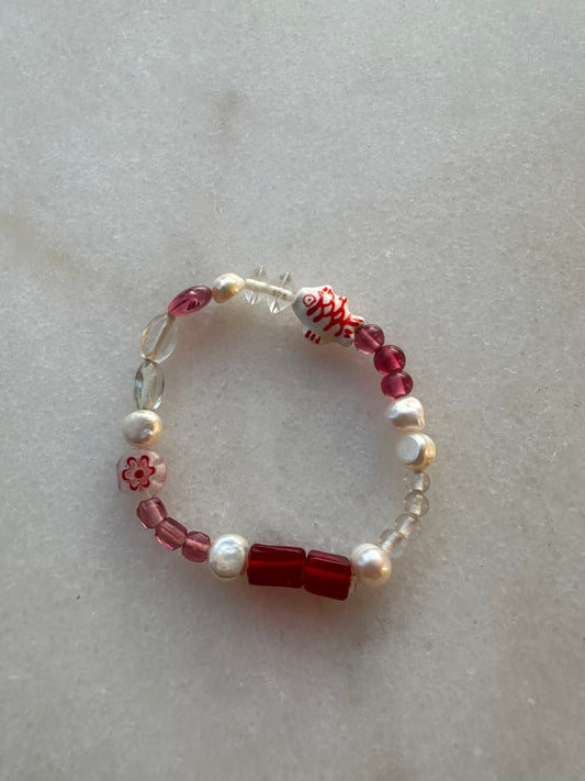 Mixed beaded bracelet - Red/White