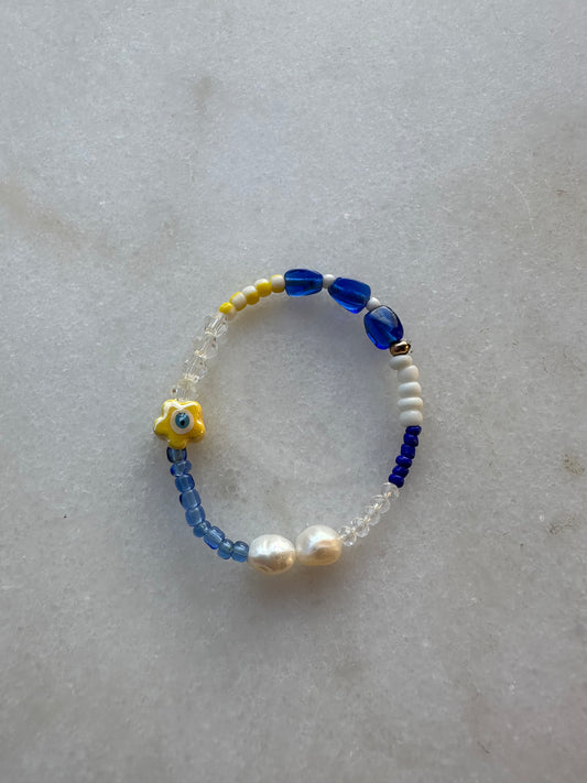 Mixed beaded bracelet - Blue/Yellow
