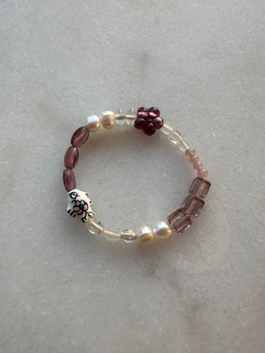 Mixed beaded bracelet - Purple/white