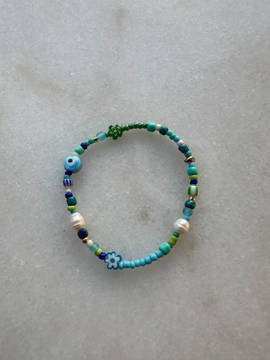 Mixed beaded bracelet - Green/Blue