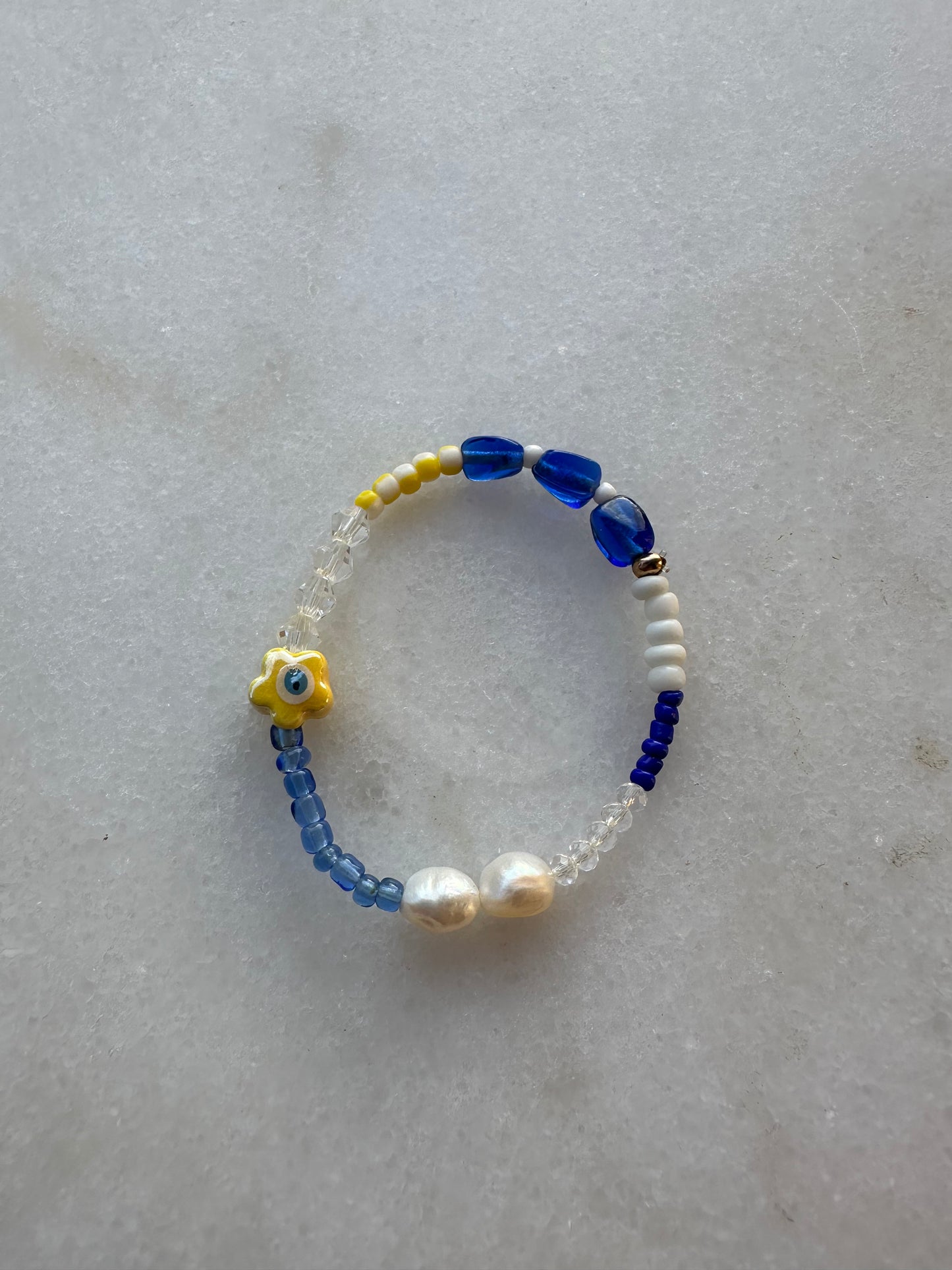 Mixed beaded bracelet - Blue/Yellow